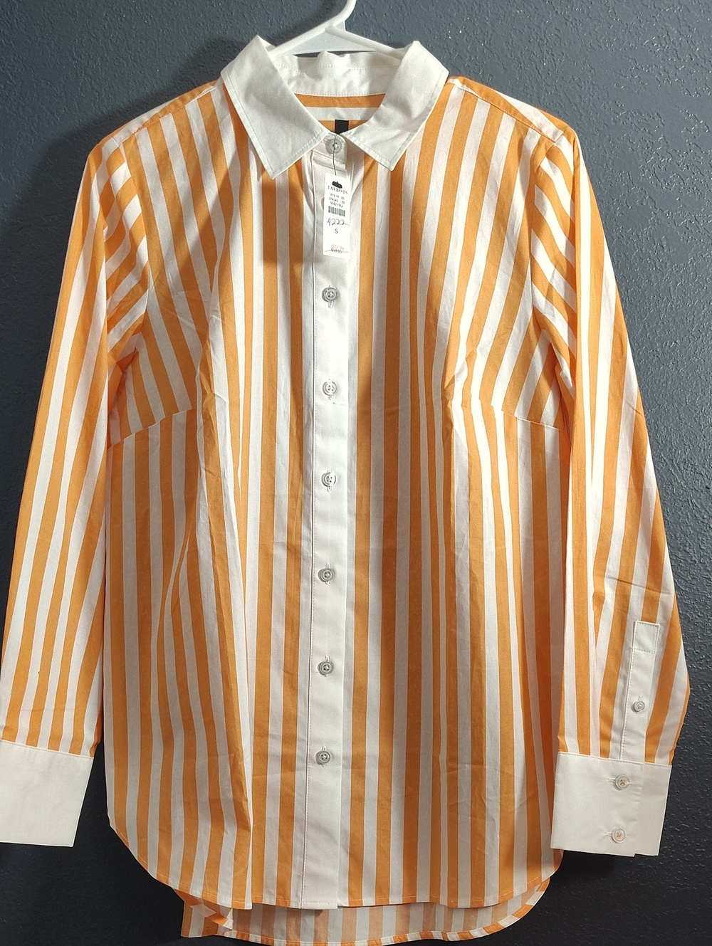 Talbots Orange & White Striped Button-Down Shirt Small